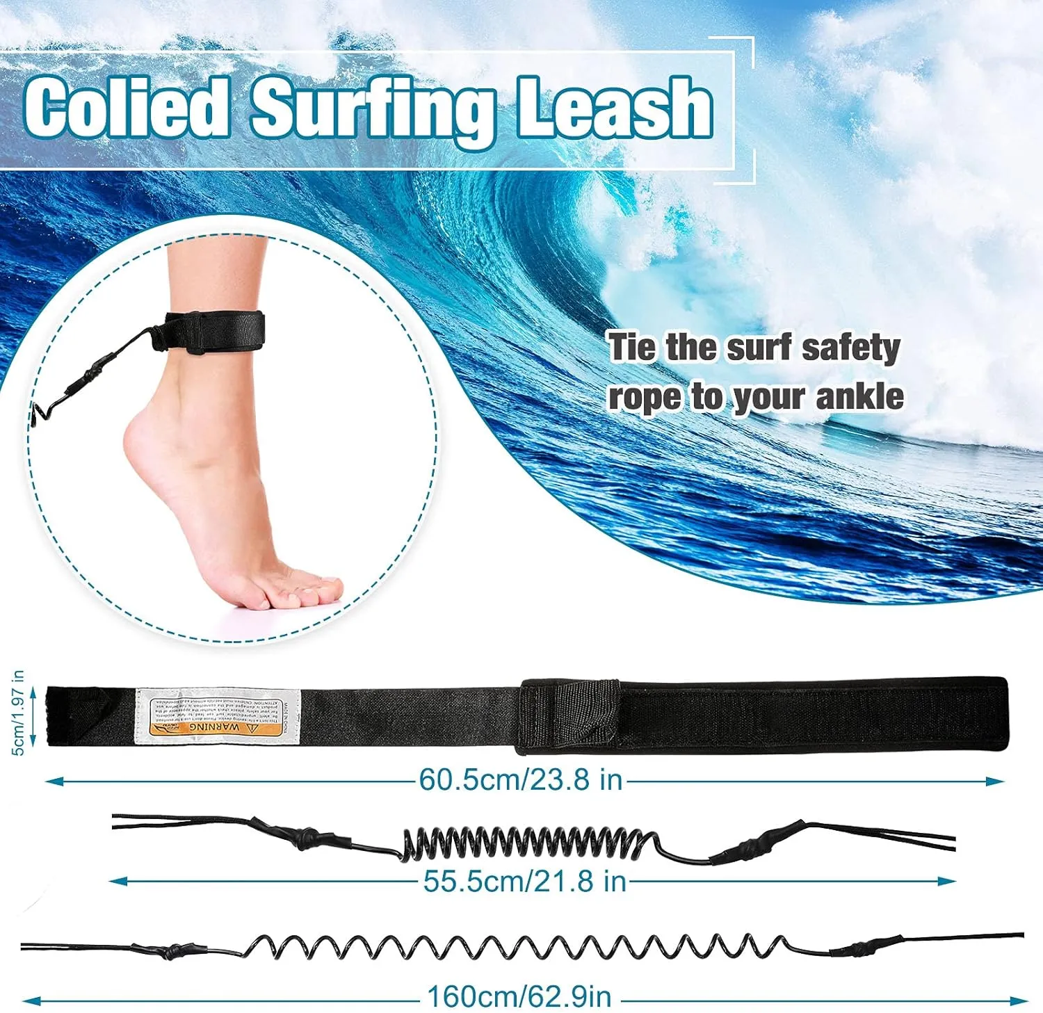2 Pieces Surf Board Leashes Coiled Leash Rope Paddle Board Surfboard Leash Compatible with SUP Surfing Leg Rope Leash Surf Straps Stay on Board Ankle Strap Ankle Accessory for Surfing