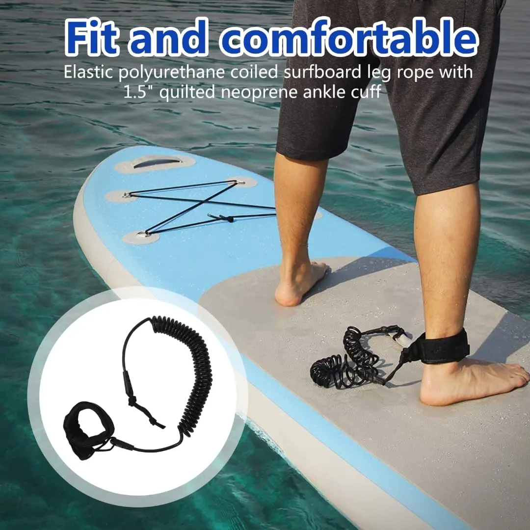 2025 NEW 10FT Powerful Coiled SUP Leash with 5mm Urethane Cord, Surfboard Leash Sup Leg Rope Strap Stand Up Paddleboard Leash - Black