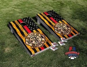 American Flag Thin Red Line Fire Dept Cornhole Board Vinyl Wrap Skins Laminated Sticker Set Decal, Neutral