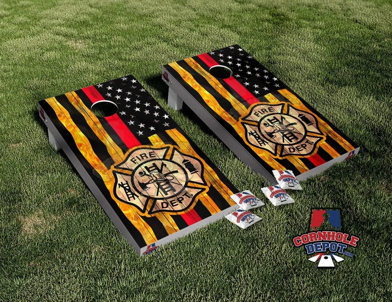 American Flag Thin Red Line Fire Dept Cornhole Board Vinyl Wrap Skins Laminated Sticker Set Decal, Neutral