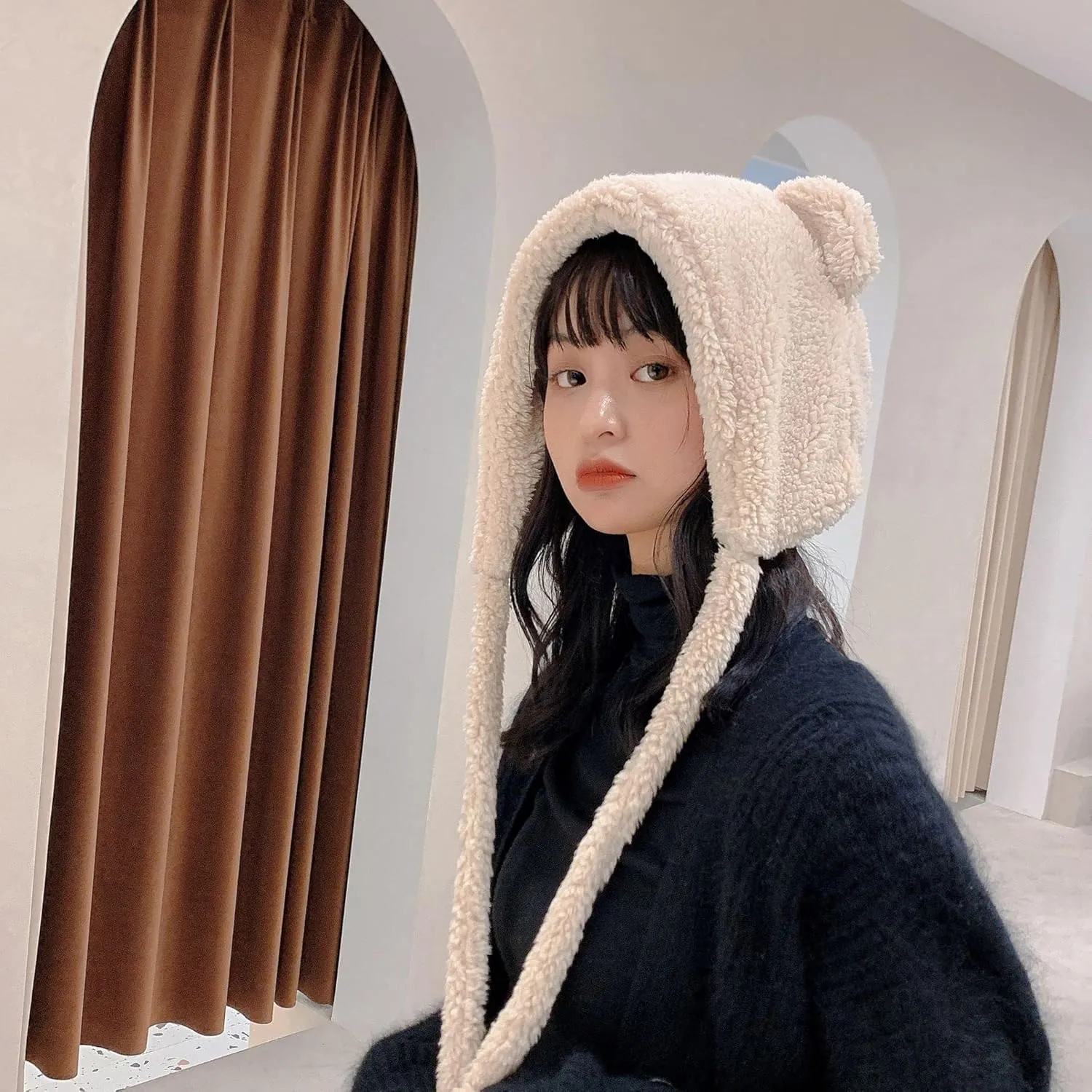 ANKOMINA Winter Cute Bear Ear Warm Hat Women Plush Earflap Beanie Hat Kids Girls Windproof Skull Cap