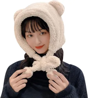 ANKOMINA Winter Cute Bear Ear Warm Hat Women Plush Earflap Beanie Hat Kids Girls Windproof Skull Cap