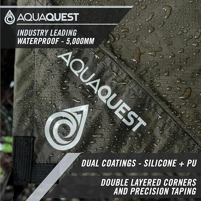 AquaQuest Guide Camping Tarp - Ultralight Tent Cover or Rain Fly - Waterproof Camping Gear Must Haves for Hiking, Hammock, Bivy & Survival, 10 x 10 ft, Olive Drab