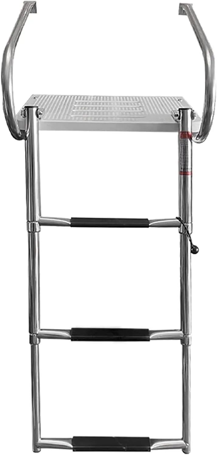Dock Boat Ladders 3 Step Folding Ladder with Fiberglass Swim Platform, Heavy Duty Collapsible Telescopic Drop Boat Ladders for Inboard/Rear Entry Pontoon/Skiff