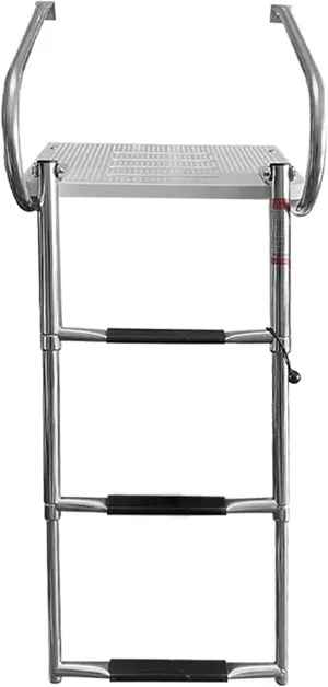 Dock Boat Ladders 3 Step Folding Ladder with Fiberglass Swim Platform, Heavy Duty Collapsible Telescopic Drop Boat Ladders for Inboard/Rear Entry Pontoon/Skiff