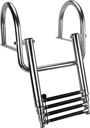 Dock Boat Ladders Fold Up 4 Steps Dock Ladder with Armrest, Heavy Duty Stainless Steel Telescopic Marine Drop Boat Ladder for Inboard/Pontoon/Skiff, Load 150kg/330lbs