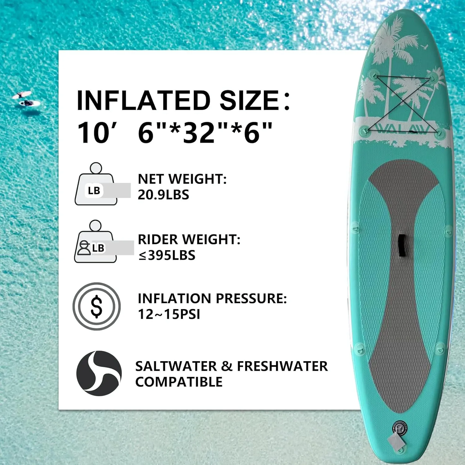 EBIZ&TECH Stand Up Paddle Board Ultra-Light SUP Paddle Board with Fins,Adjustable Paddle, Backpack, Leash,Hand Pump,Repair Kit