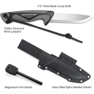 Extremus Stainless Steel Camp Knife W/ Fixed Blade And Firestarter 3.5" Black