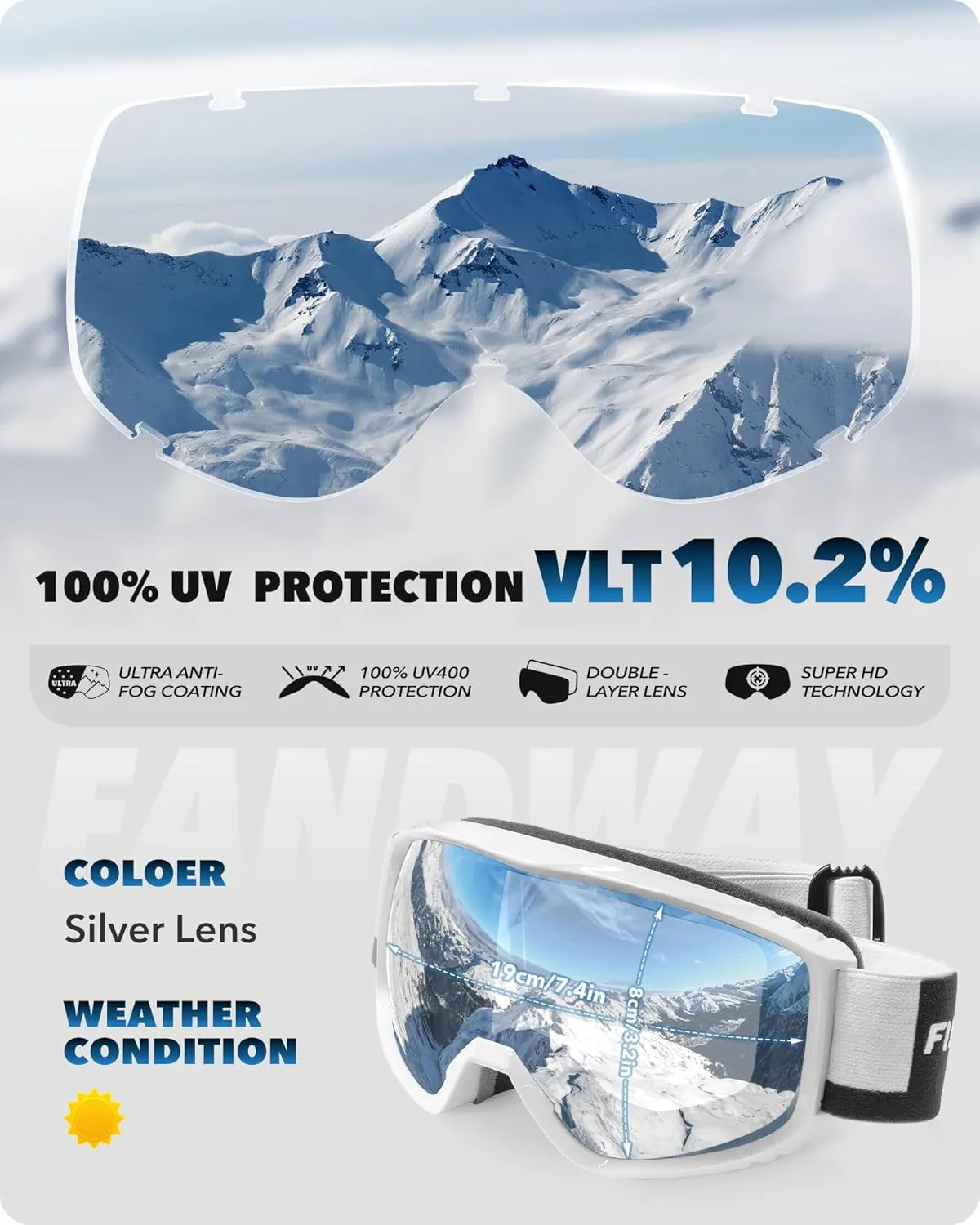 findway OTG Ski Goggles - Over Glasses Snow Snowboard Goggles for Men Women Adult & Youth - Anti-Fog 100% UV Protection