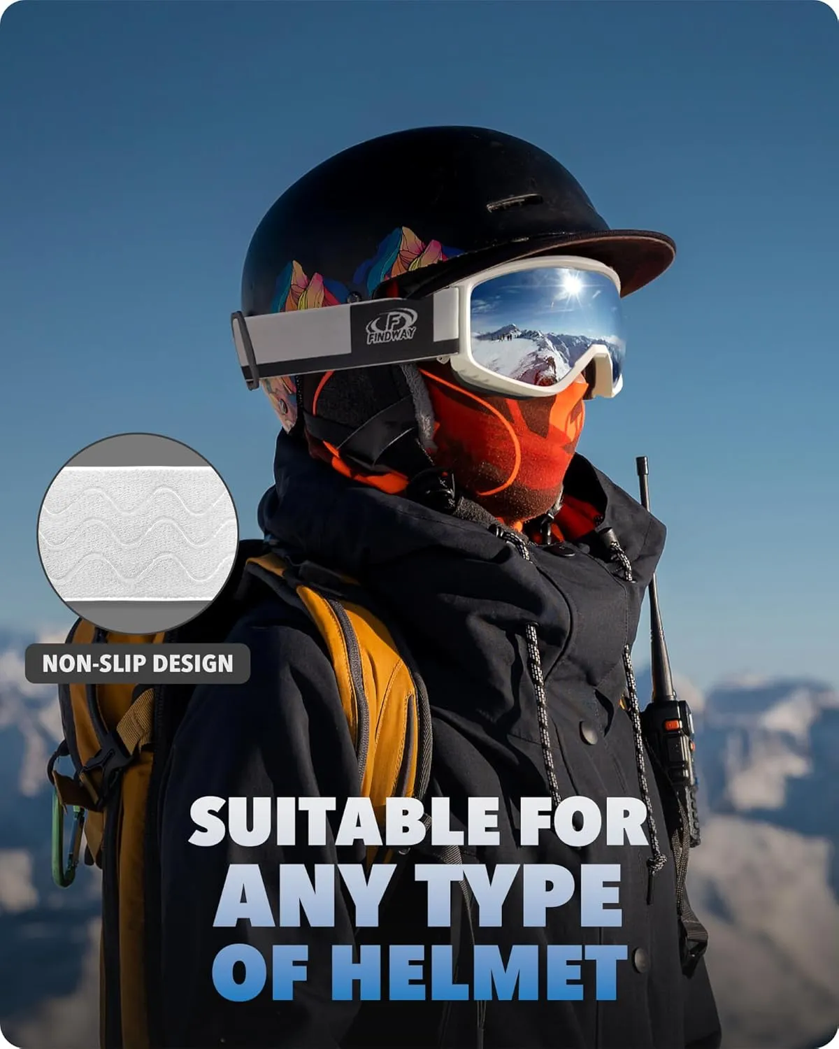 findway OTG Ski Goggles - Over Glasses Snow Snowboard Goggles for Men Women Adult & Youth - Anti-Fog 100% UV Protection
