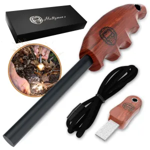 Finger Grip Wood Handle Ferro Rod Gift Set (Dark Brown)