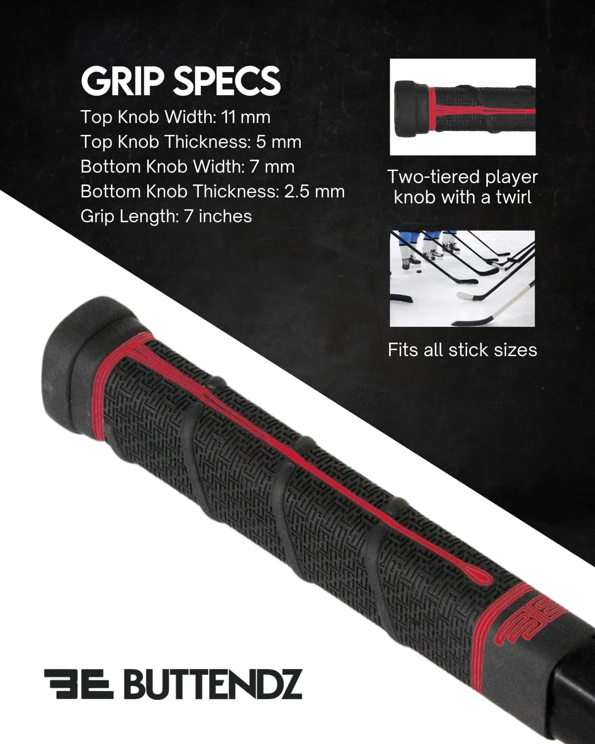 Future Rubber Replacement Hockey Grip - Step Down Knob, Two-Tiered Player Knob with Twirl, Fits All Stick Sizes for Superior Control and Puck Feel