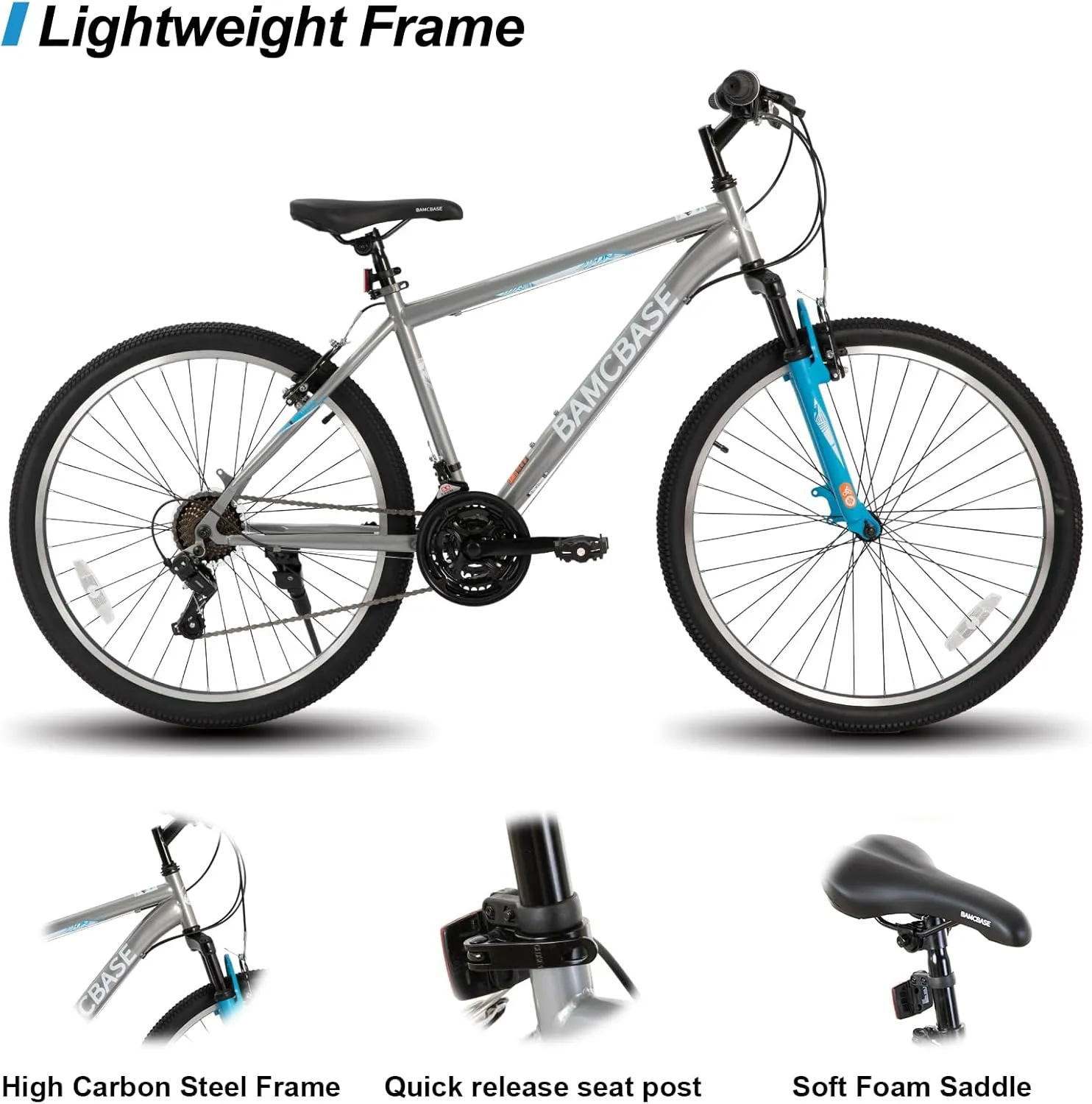 HILAND 26 27.5 29 Inch Mountain Bike, Mens Womens MTB with 21 Speeds, High-Tensile Steel Frame, V Brake, Hardtail Bicycle for Adults