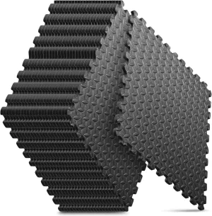 Home Gym Mat, Puzzle Exercise Mat, EVA Interlocking Foam Floor Tiles for Home Workout Equipment and Kids' Play Areas - Black, 24 in x 24 in x  in - 24 Tiles (Black, 24 Pack, 96 SQ FT)