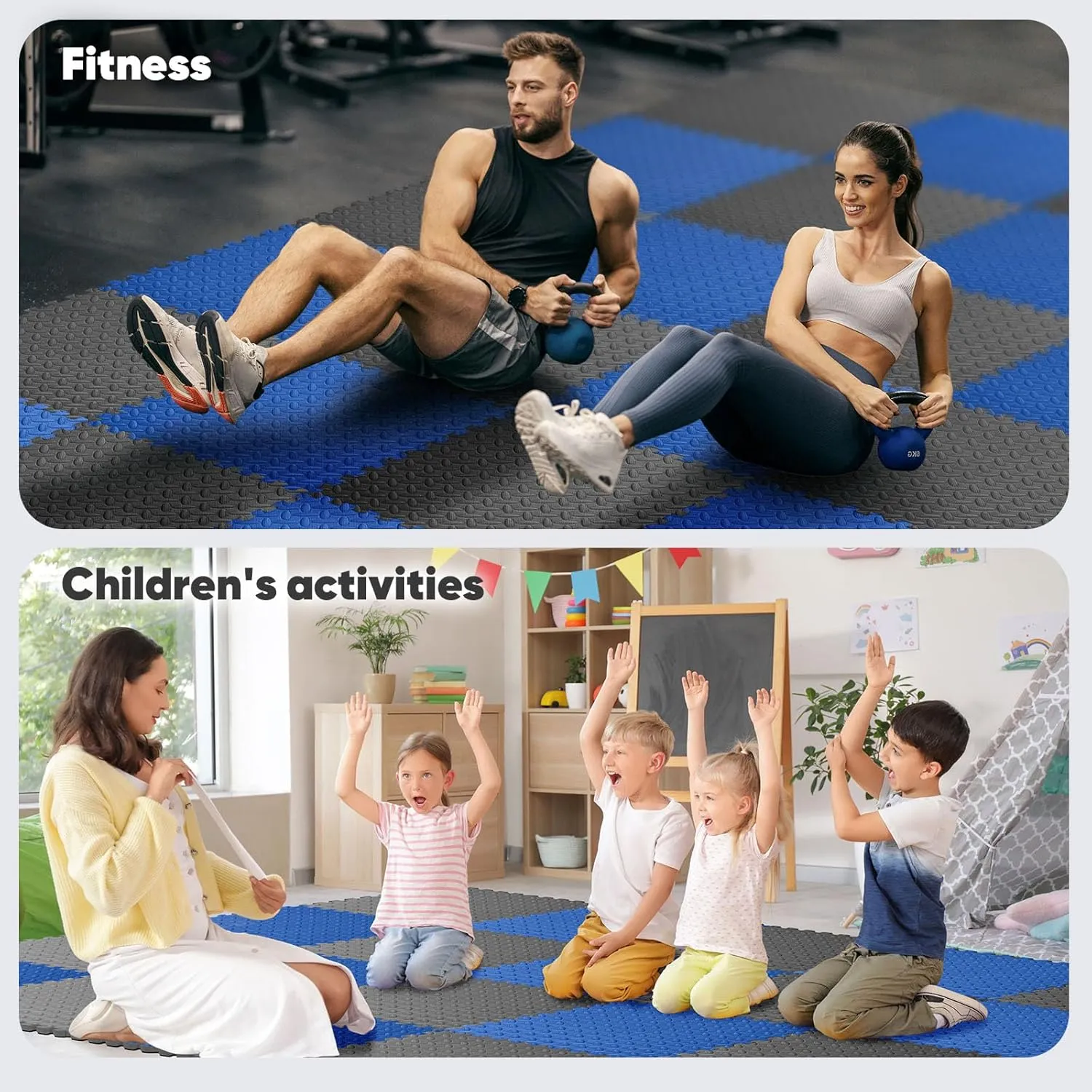 Home Gym Mat, Puzzle Exercise Mat, EVA Interlocking Foam Floor Tiles for Home Workout Equipment and Kids' Play Areas - Black, 24 in x 24 in x  in - 24 Tiles (Black, 24 Pack, 96 SQ FT)