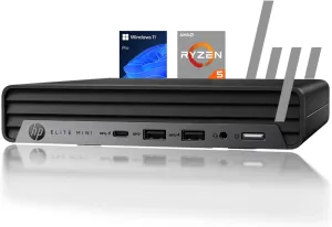 HP 2025 Elite 805 Mini PC Desktop Computer, AMD Ryzen 5 (Beat i7-11700T), Ultra-Quiet Design, 32GB RAM, 1TB PCIe SSD, Dual 4K Display Support, USB-C, Wi-Fi 6, Keyboard & Mouse, Windows 11 Pro
