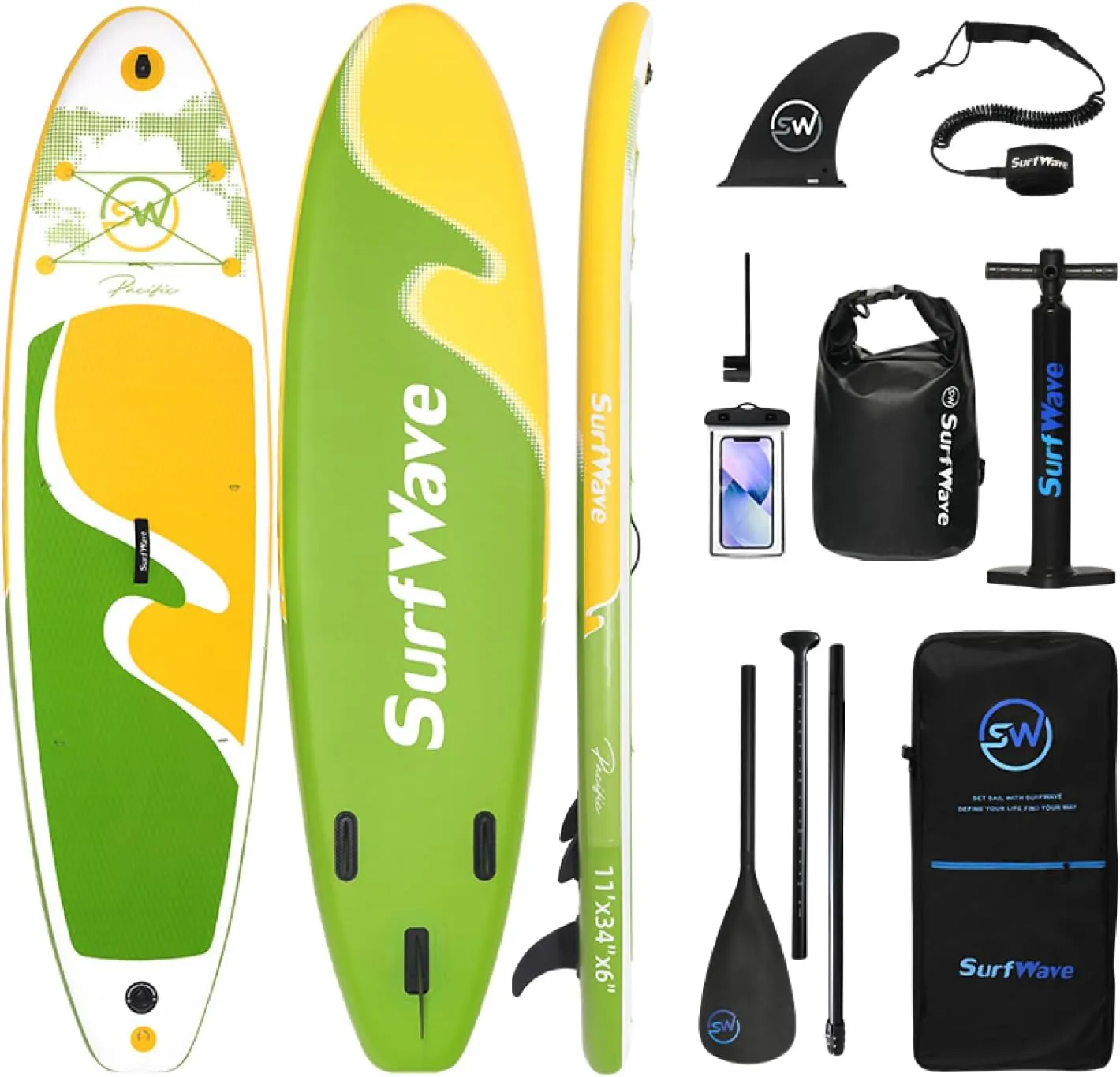 Inflatable Stand Up Paddle Board 11'X34 X6 with Accessories for Open Water, Travel, and Beginners