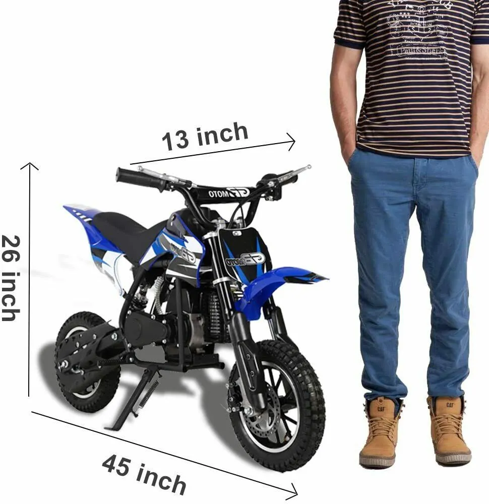 Kids Mini 50CC Gas Dirt Bike, DB1 Model 2 Stroke Ride on Bike with Off-Road Tire, Shocks, Pull Start, Oil Mixed Required, Support Up to 165lbs