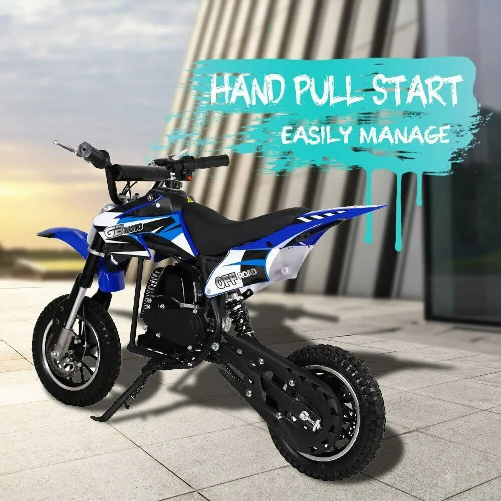Kids Mini 50CC Gas Dirt Bike, DB1 Model 2 Stroke Ride on Bike with Off-Road Tire, Shocks, Pull Start, Oil Mixed Required, Support Up to 165lbs