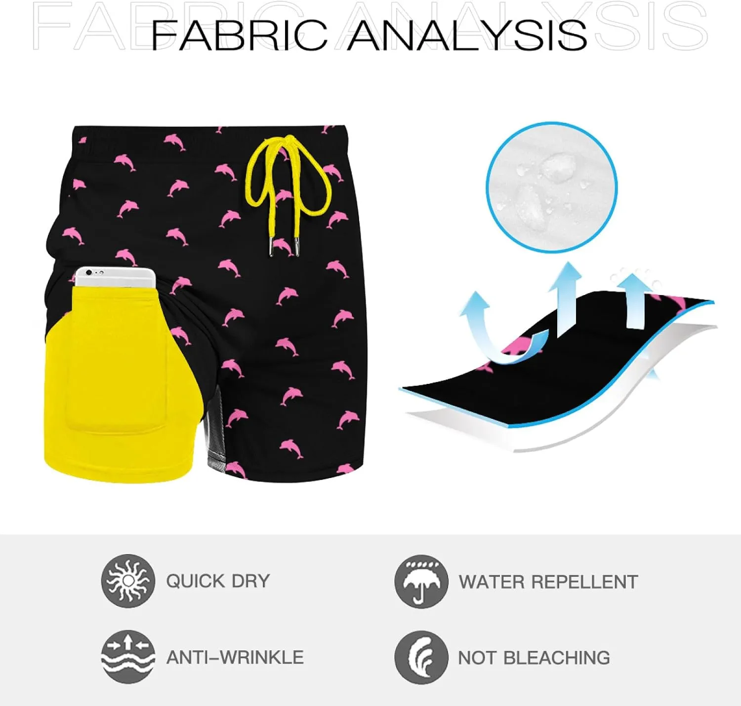 KSLIDS Mens Swim Trunks with Compression Liner 2-in-1 Swimming Shorts 5 inch Inseam Quick Dry Beach Board Shorts
