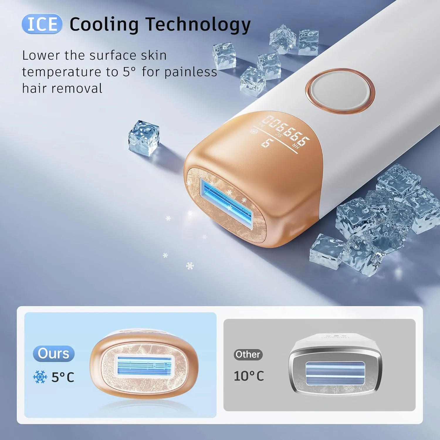 Laser Hair Removal with 5 Ice Cooling, Painless IPL Laser Hair Removal Device 3 In 1 Ubroo At Home Hair Remover Machine for Women Men Electrolysis Permanent Epilator on Face Body Depilation (Gold)