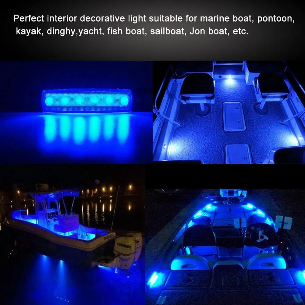 LED Boat Interior Lights Marine Boat Lights Courtesy Light Strip Deck Transom Cockpit Navigation Lighting Waterproof 12V for Pontoon Sailboat Kayak (6Pcs) (Blue)