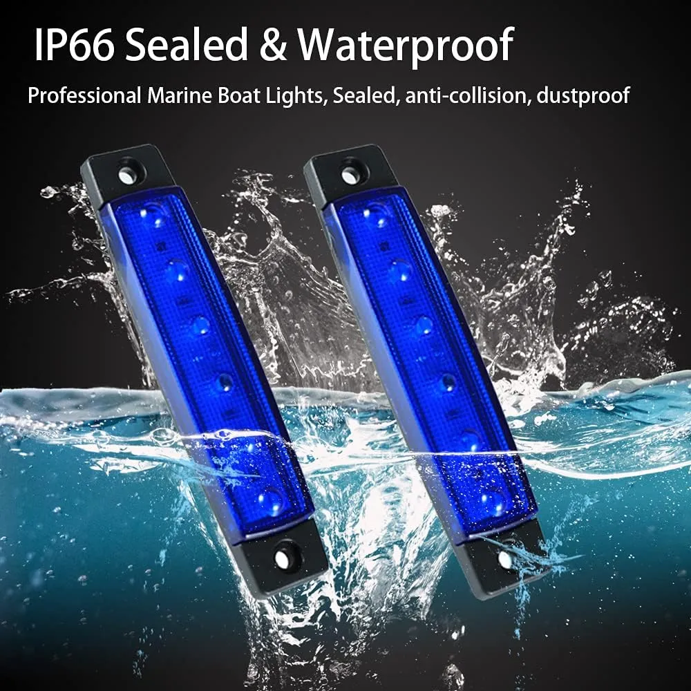 LED Boat Interior Lights Marine Boat Lights Courtesy Light Strip Deck Transom Cockpit Navigation Lighting Waterproof 12V for Pontoon Sailboat Kayak (6Pcs) (Blue)