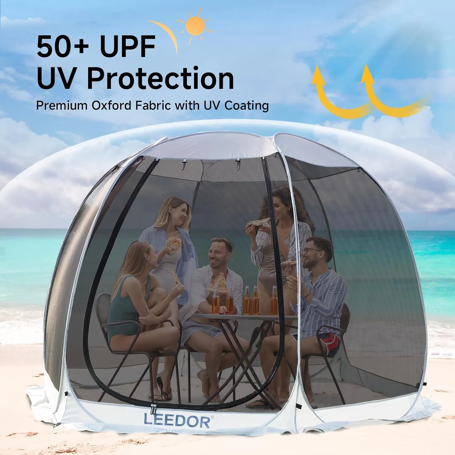 LEEDOR Pop Up Screen House, 6-10-15 Person Outdoor Screen TentCamping Screen Room with Carry Bag, Screened Gazebo with Mosquito Netting, Instant UV Resistant Sun Shelter for Garden, Patio, Backyard