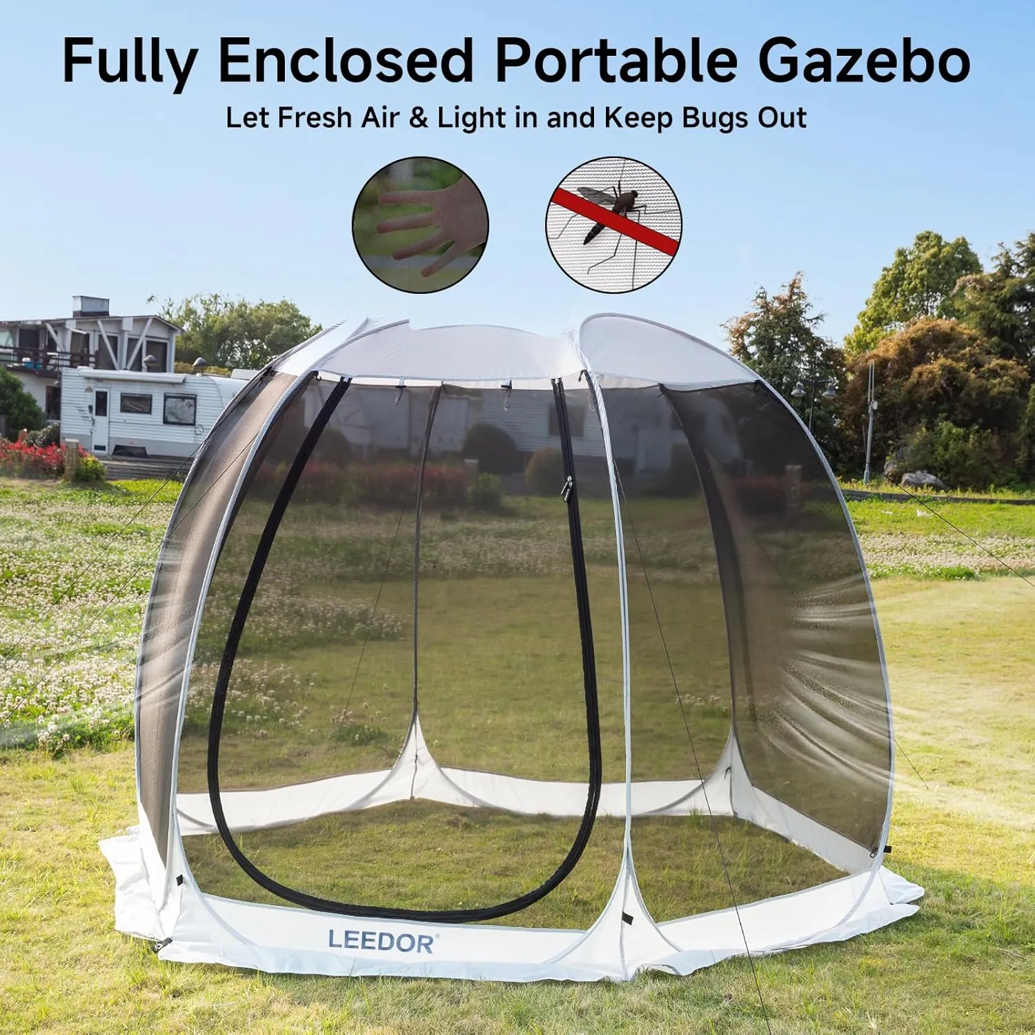 LEEDOR Pop Up Screen House, 6-10-15 Person Outdoor Screen TentCamping Screen Room with Carry Bag, Screened Gazebo with Mosquito Netting, Instant UV Resistant Sun Shelter for Garden, Patio, Backyard