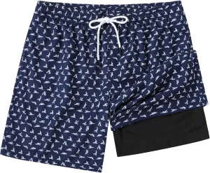 Mens Swim Trunks 7 Inch Inseam Board Shorts with Compression Liner Swimsuit Bathing Suit Quick Dry