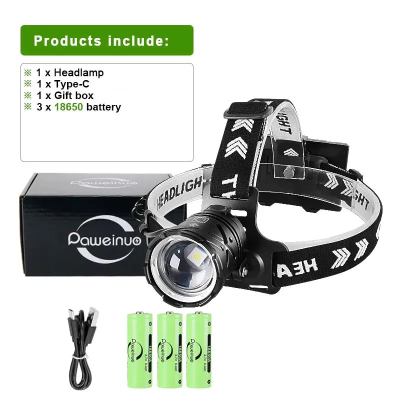 Most Powerful LED Headlamp White Laser Rechargeable Headlight 2000M Long Shot High Power Head Flashlight XHP90 Head Lamp Lantern