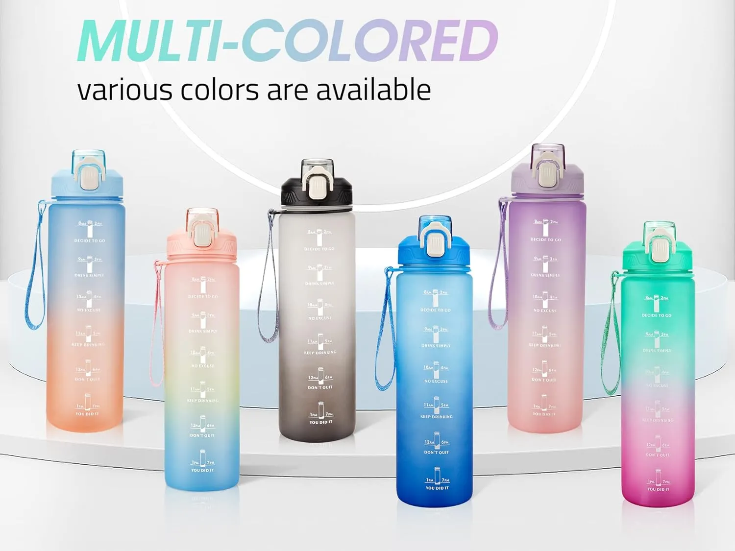 Motivational Water Bottle with Time Marker- 32oz Water Bottles with Times to Drink, Leakproof & BPA Free Sports Water Bottle with Straw & Carry Strap for Fitness, Gym, and Outdoor Sports