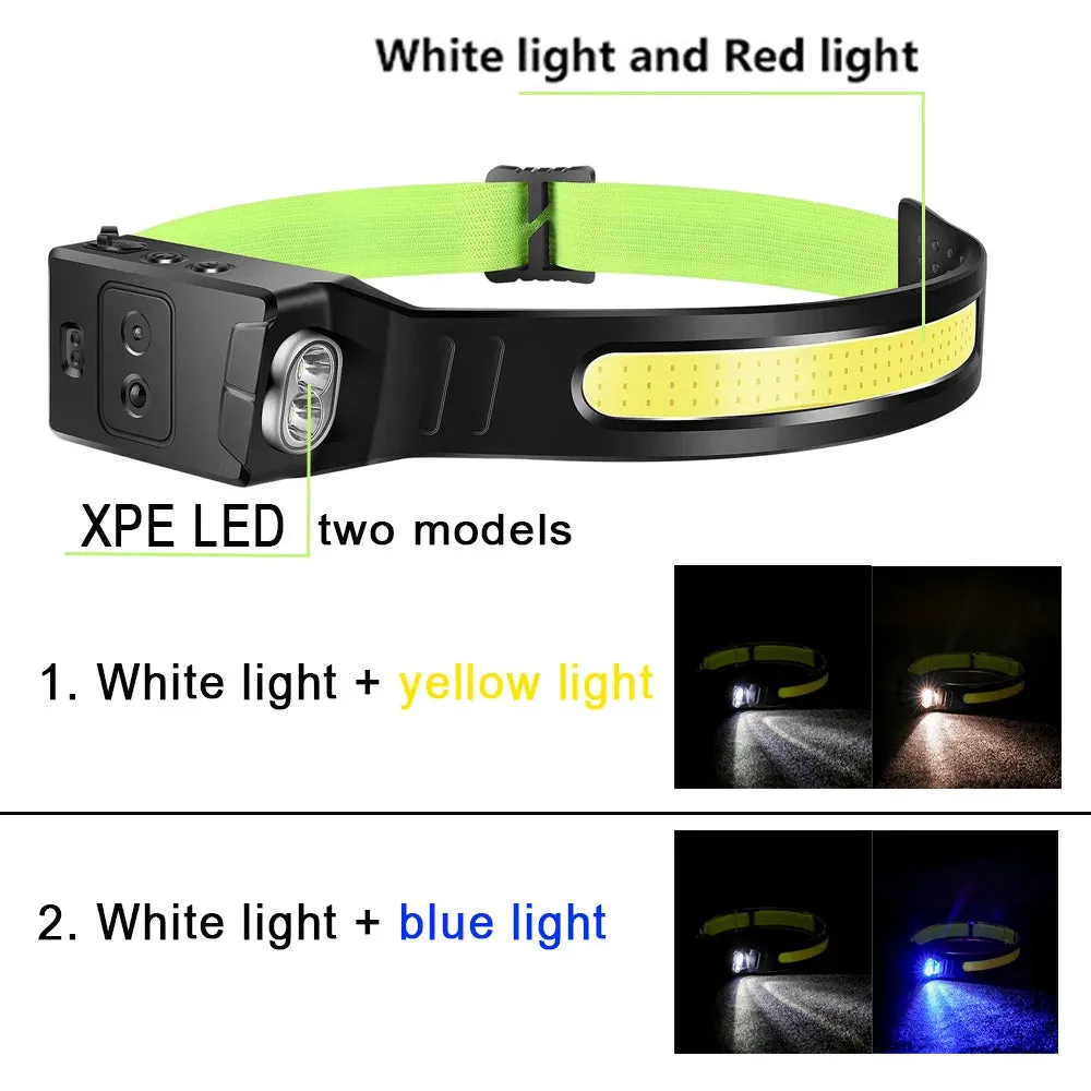New COB LED Head Light USB Rechargeable Headlamp Full Vision Sensor Head Torch with Built-in Battery Fishing Light for Camping