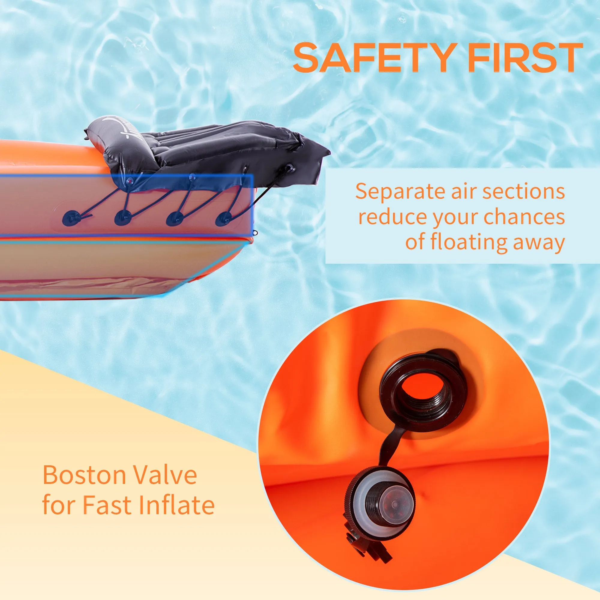 Outsunny Inflatable Kayak, 1-Person Inflatable Boat, Inflatable Canoe Set Orange