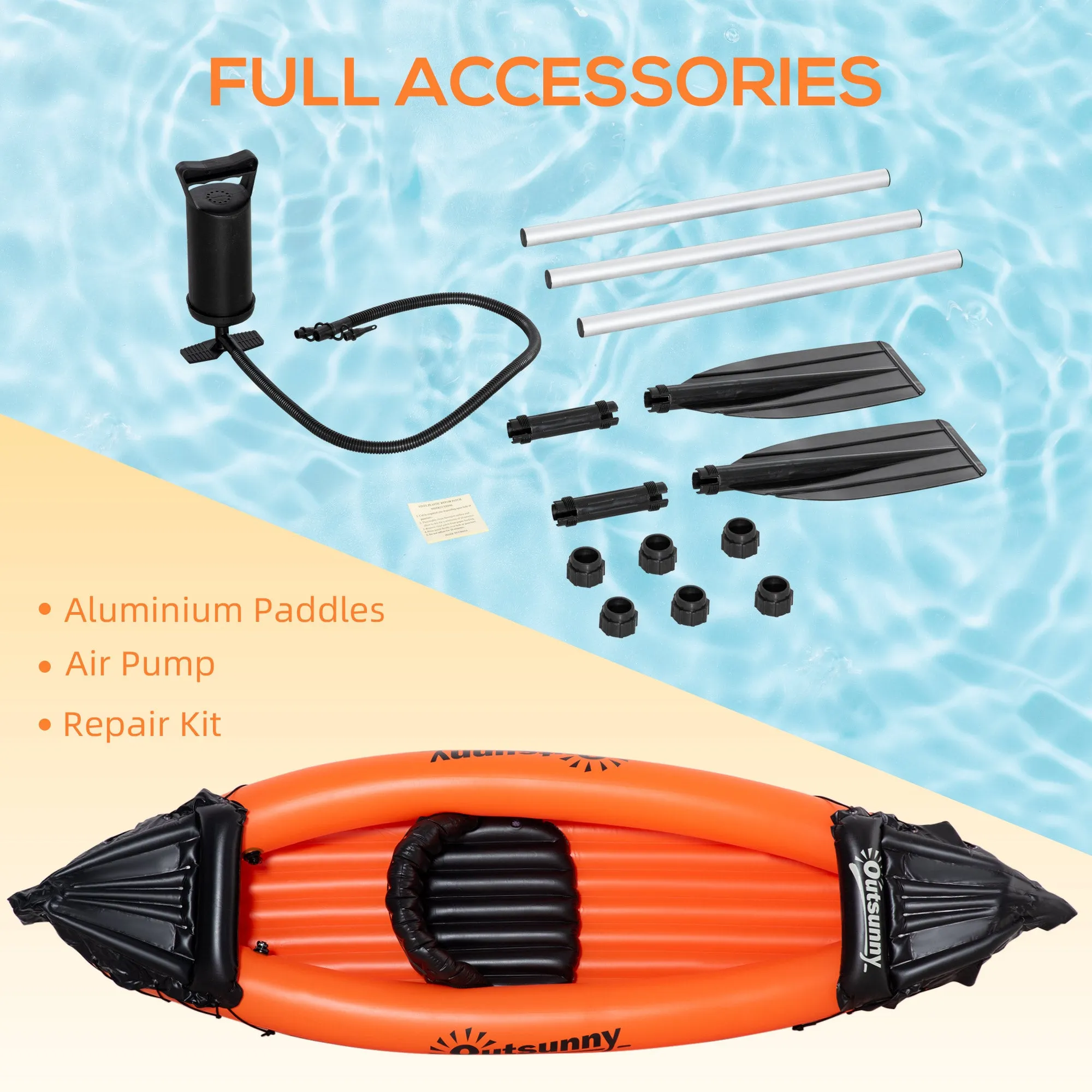 Outsunny Inflatable Kayak, 1-Person Inflatable Boat, Inflatable Canoe Set Orange