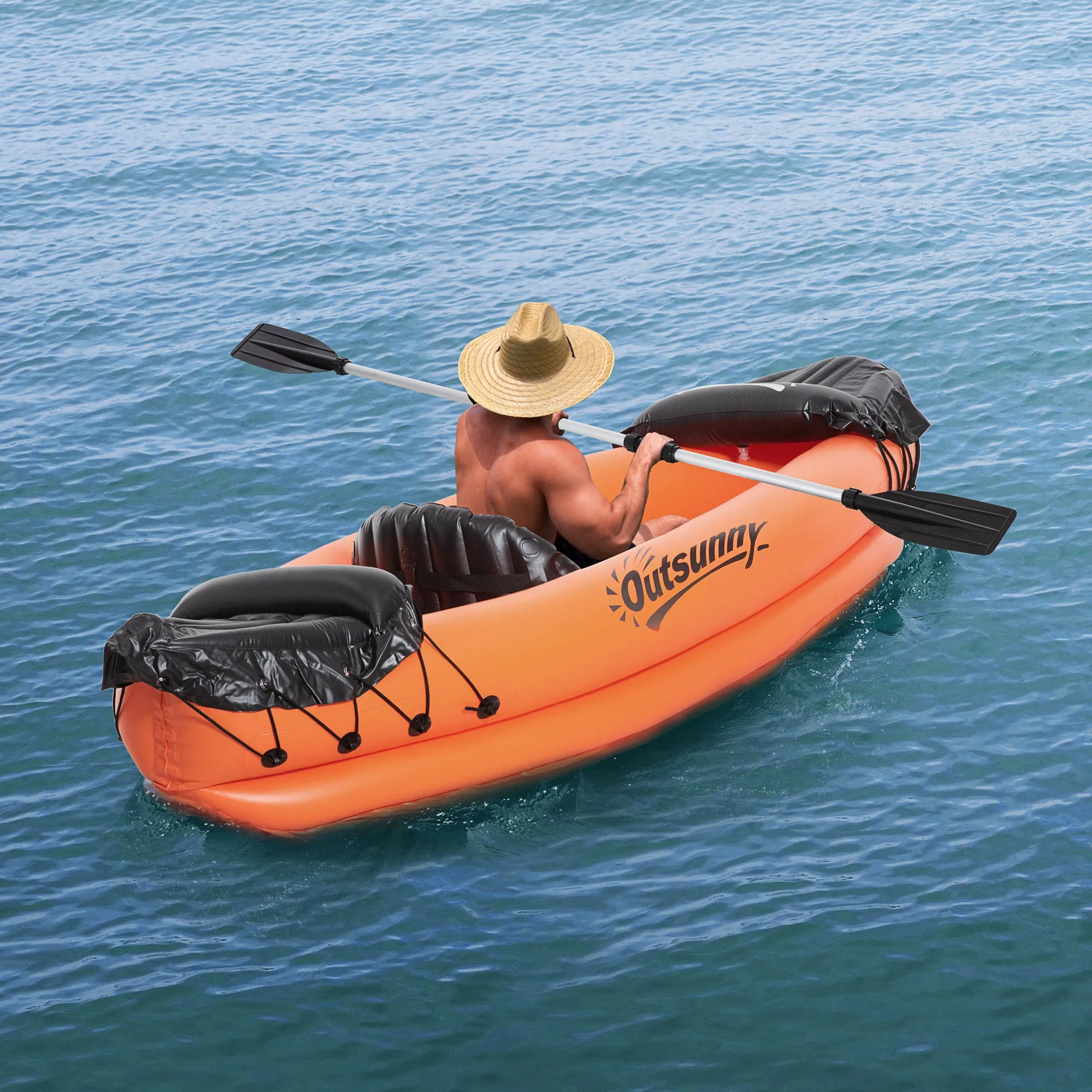 Outsunny Inflatable Kayak, 1-Person Inflatable Boat, Inflatable Canoe Set Orange