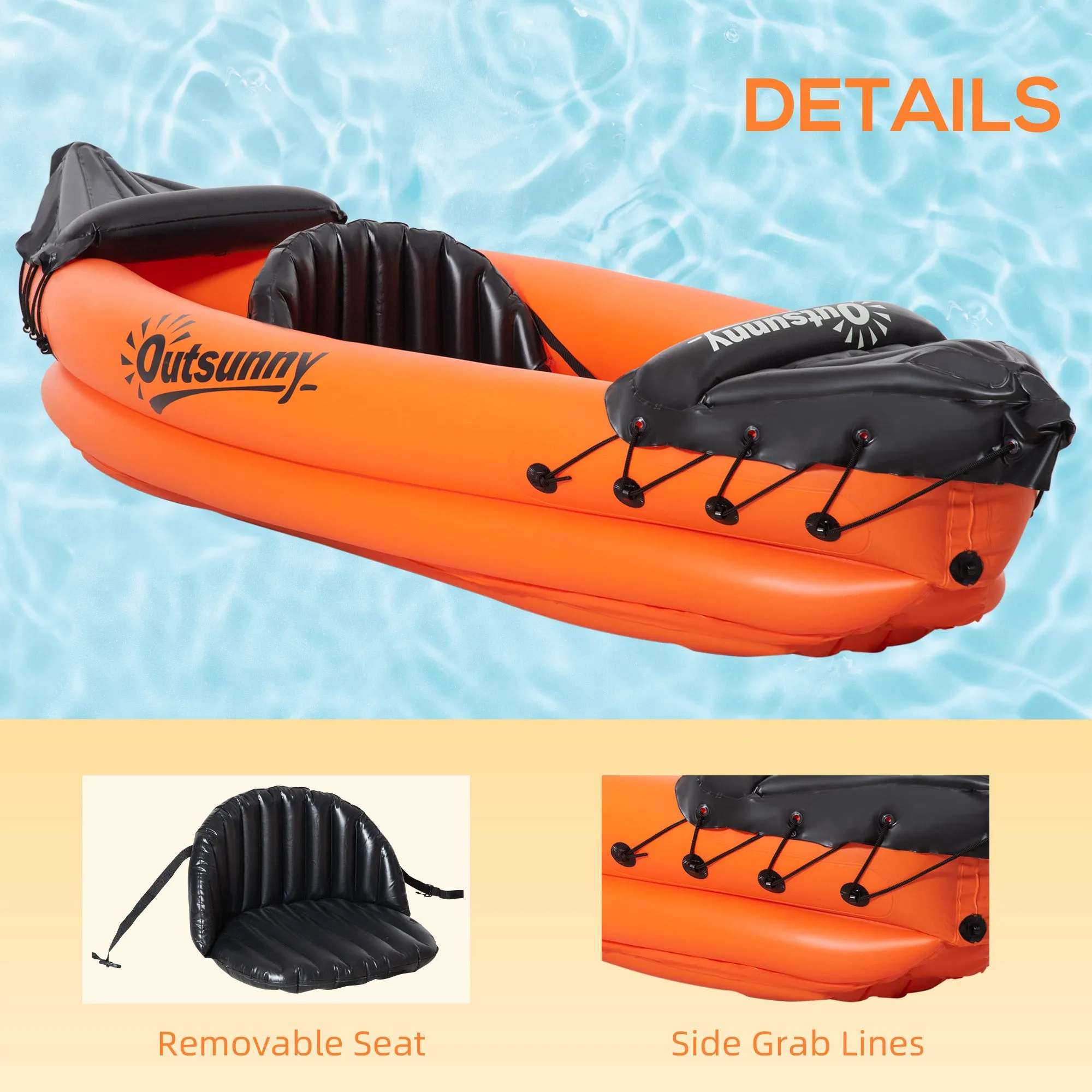 Outsunny Inflatable Kayak, 1-Person Inflatable Boat, Inflatable Canoe Set Orange