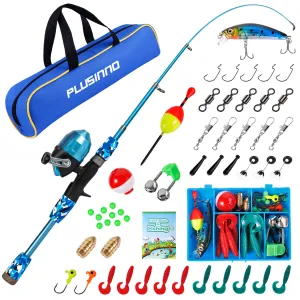PLUSINNO KFR3 Kids Fishing Rod Combo Full Kits without Net
