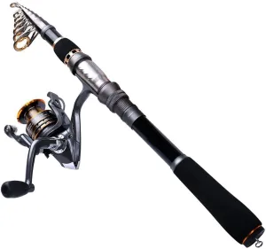 PLUSINNO Telescopic Fishing Rod and Reel Combos Full Kit, Carbon Fiber Fishing Pole, 12  1 Shielded Bearings Stainless Steel BB Spinning Reel