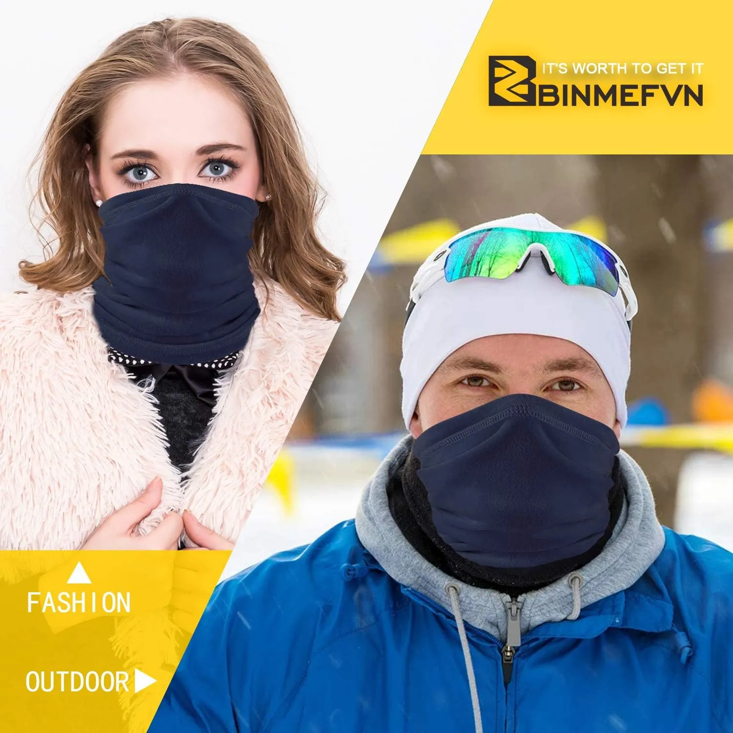 Polar Fleece Neck Warmer - Windproof Winter Neck Gaiter Cold Weather Face Mask For Men Women - 1 Pack