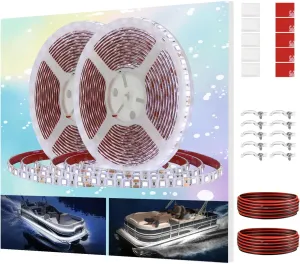 Pontoon Boat LED Strip Lights, 12V 32.8FT White Waterproof Marine LED Light Boat Interior Light, Boats Deck Hull Gunnel Lighting, Night Fishing Lights for Bass, Jon, Extension Cable Included