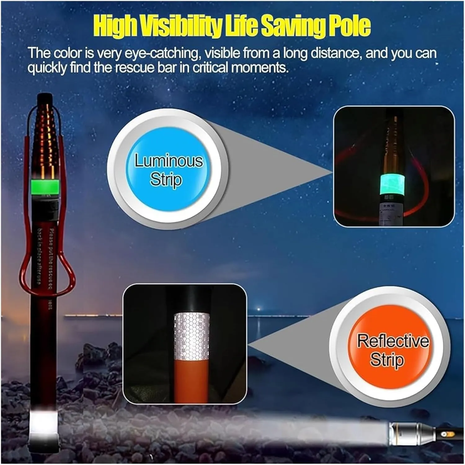 Pool Safety Hook,Safety Hook Pool Pole, Adjustable Heavy Duty Pool Pole Rescues Equipment Life-Saving Rod Stick Salvage Rods Emergency Safety Hooks(1.2-10m(4.9ft-32.8ft))