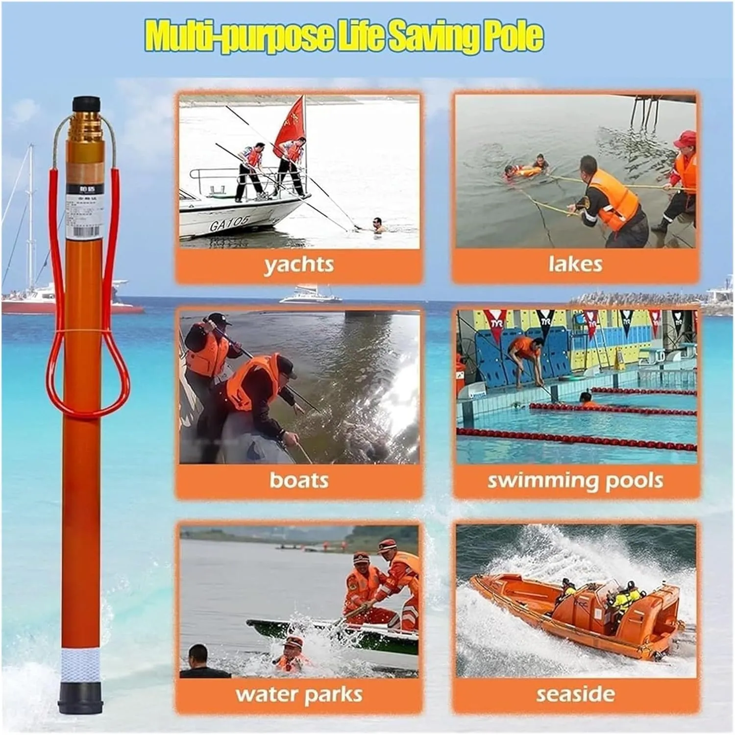 Pool Safety Hook,Safety Hook Pool Pole, Adjustable Heavy Duty Pool Pole Rescues Equipment Life-Saving Rod Stick Salvage Rods Emergency Safety Hooks(1.2-10m(4.9ft-32.8ft))