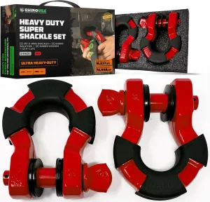 Rhino USA Super D Ring Shackles (2-Pack) - 70,548lb Break Strength  Heavy Duty 3/4" Clevis Shackle with 7/8 Pin for Towing & Off-Road Use - Pairs with Tow Strap for Vehicle Recovery (Red)