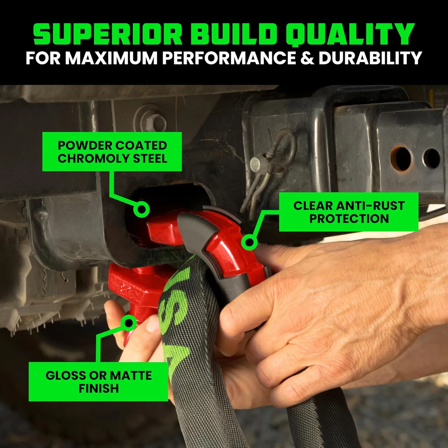 Rhino USA Super D Ring Shackles (2-Pack) - 70,548lb Break Strength  Heavy Duty 3/4" Clevis Shackle with 7/8 Pin for Towing & Off-Road Use - Pairs with Tow Strap for Vehicle Recovery (Red)