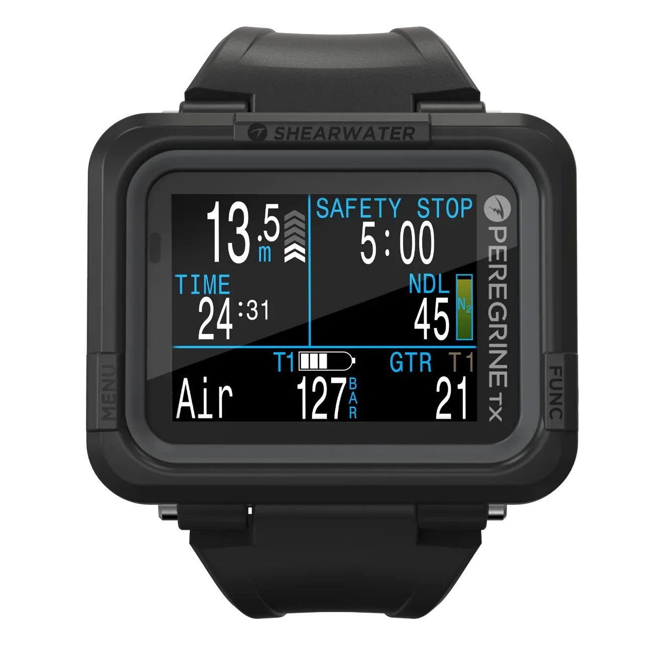 Shearwater PEREGRINE TX 16004 Air, Nitrox, 3 Gas Nitrox, Gauge - 3 OC Gases Vibration Alerts