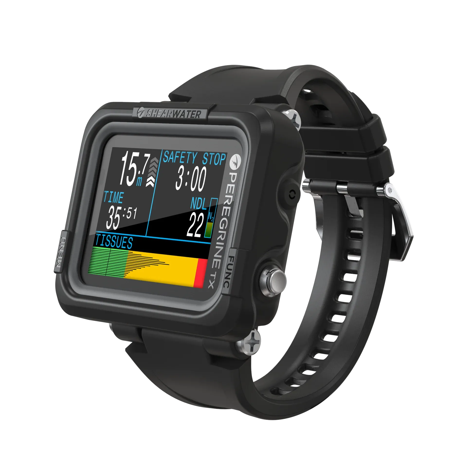 Shearwater PEREGRINE TX 16004 Air, Nitrox, 3 Gas Nitrox, Gauge - 3 OC Gases Vibration Alerts