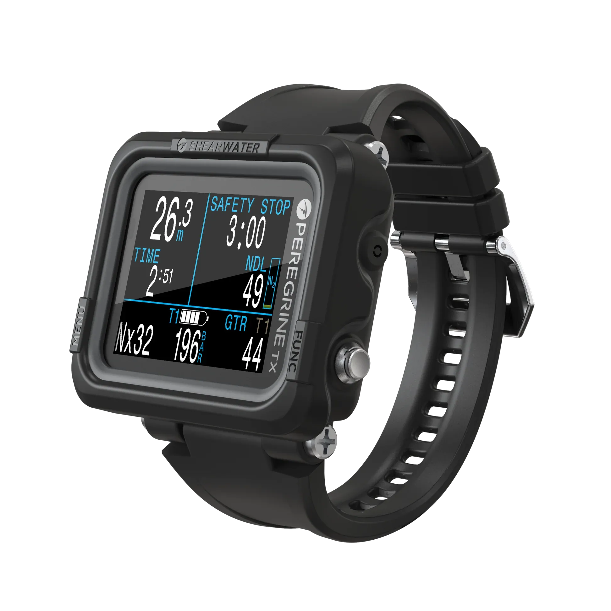 Shearwater PEREGRINE TX 16004 Air, Nitrox, 3 Gas Nitrox, Gauge - 3 OC Gases Vibration Alerts