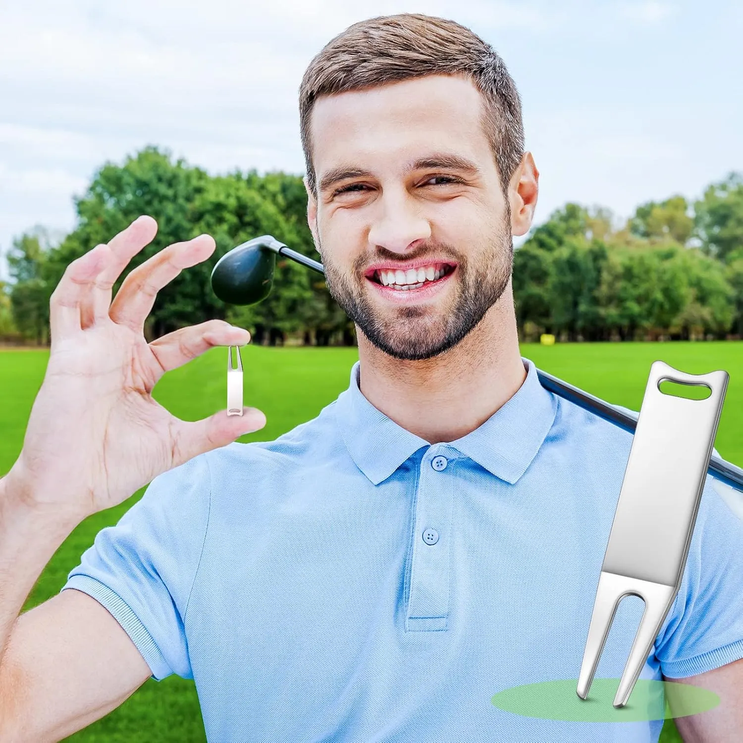 Sotiff Metal Bending Golf Divot Repair Tool Portable Green Divot Fork Metal Golf Repair Tool Accessories Curved Spit for for Golfer Men Women Sports Lovers Fairway Repairing