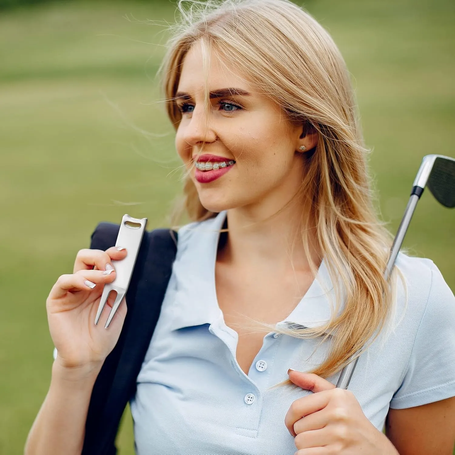 Sotiff Metal Bending Golf Divot Repair Tool Portable Green Divot Fork Metal Golf Repair Tool Accessories Curved Spit for for Golfer Men Women Sports Lovers Fairway Repairing